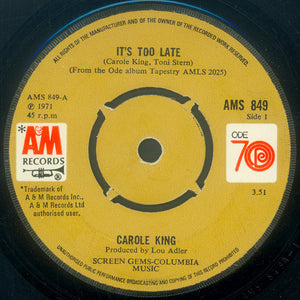 Carole King - It's Too Late (7", Single, Kno)