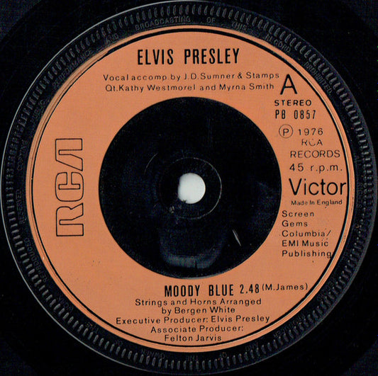 Elvis Presley - Moody Blue (7", Single, Inj)