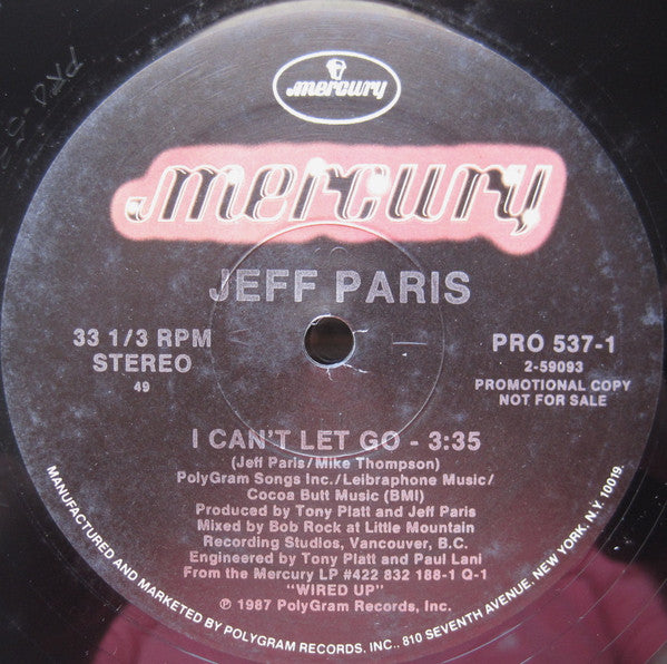 Jeff Paris - I Can't Let Go (12", Promo)