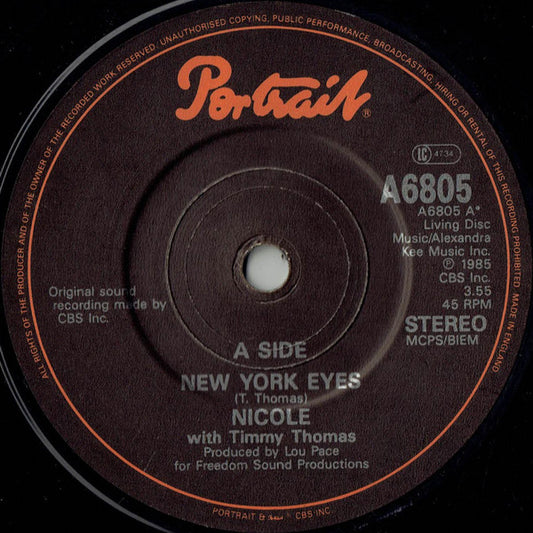 Nicole* With Timmy Thomas / Nicole* - New York Eyes (7", Single, Com)