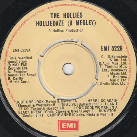 The Hollies - Holliedaze (A Medley) (7", Single)