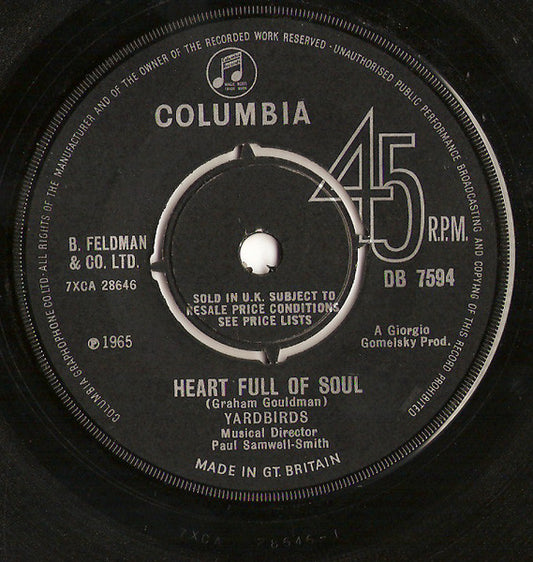 Yardbirds* - Heart Full Of Soul (7", Single)