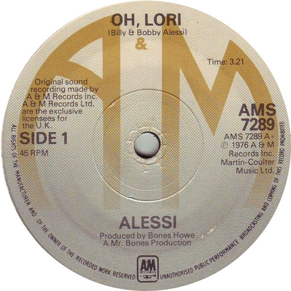 Alessi - Oh, Lori (7", Single, Sol)