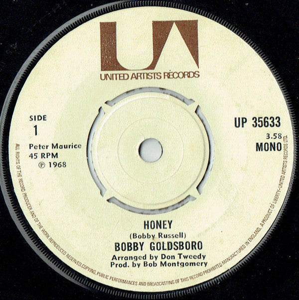 Bobby Goldsboro - Honey (7", Single, Mono, RE)