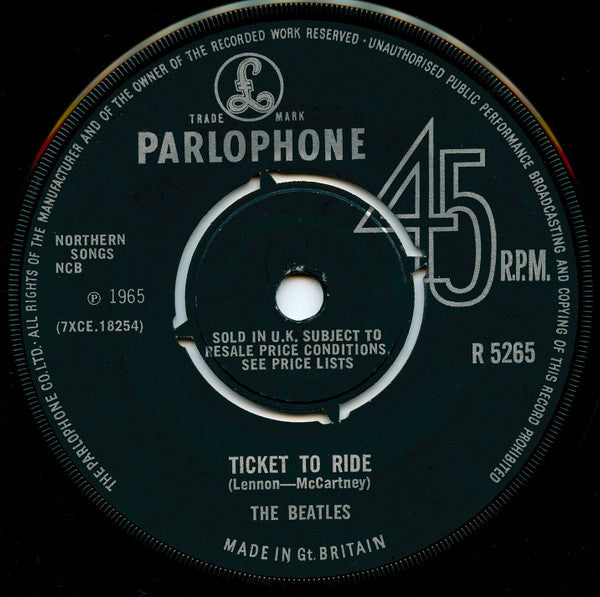 The Beatles - Ticket To Ride (7", Single, Mono)