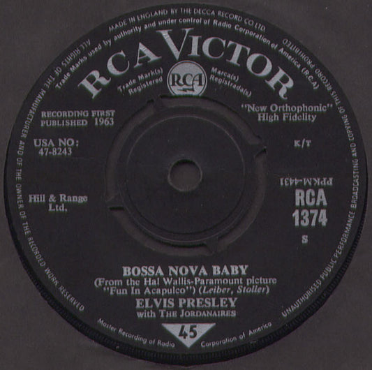 Elvis Presley With The Jordanaires - Bossa Nova Baby (7", Single)