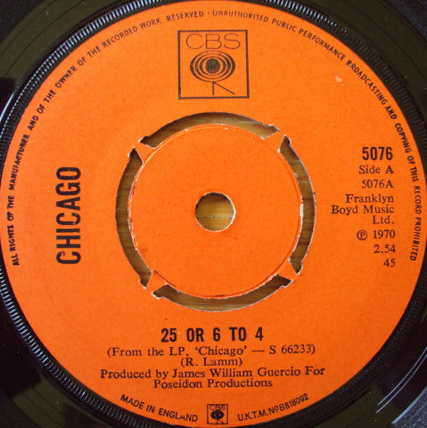 Chicago (2) - 25 Or 6 To 4 (7", Single)