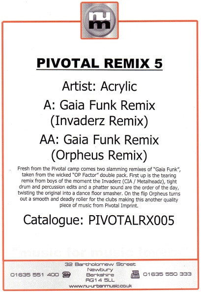 Acrylic - Gaia Funk (Remixes) (12", Promo, W/Lbl)