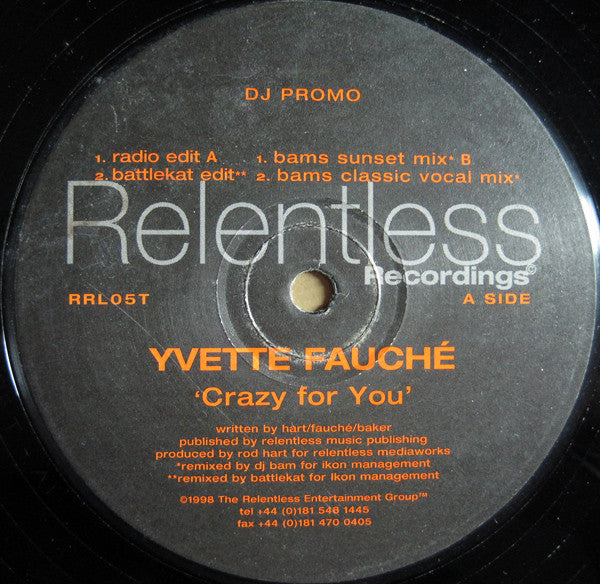 Yvette Fauché* - Crazy For You (12", Promo)