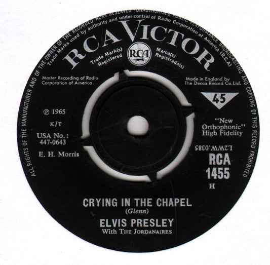 Elvis Presley With The Jordanaires - Crying In The Chapel (7", Single)