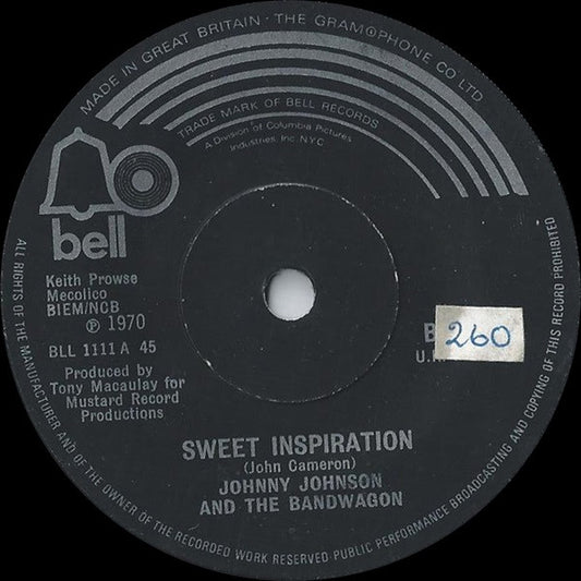 Johnny Johnson And The Bandwagon - Sweet Inspiration (7", Single, Sol)