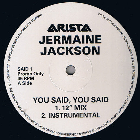 Jermaine Jackson - You Said, You Said / Word To The Bad!! (12", Promo)