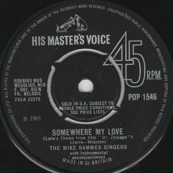 The Mike Sammes Singers* - Somewhere My Love (7", Pus)