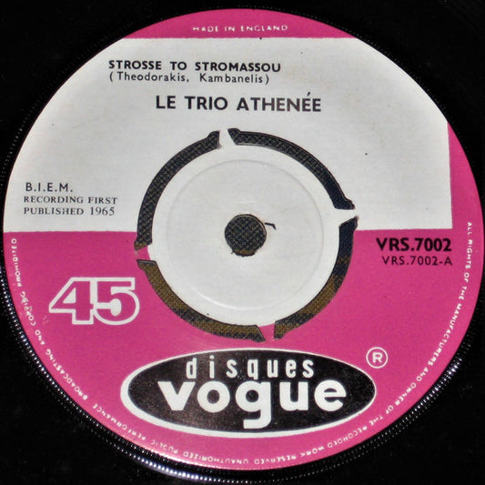 Le Trio Athénée* - Strosse To Stromassou / Viens Danser Khasapiko (7", Single)