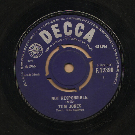 Tom Jones - Not Responsible / Once There Was A Time (7", Single)