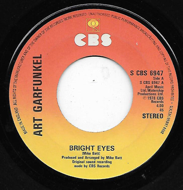 Art Garfunkel - Bright Eyes (7", Single, Lar)