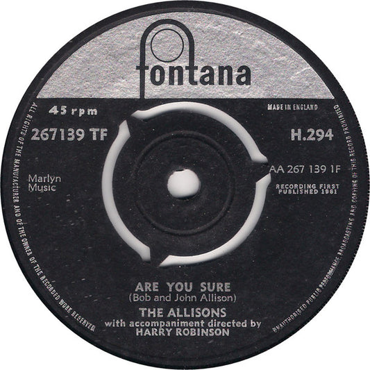 The Allisons - Are You Sure (7", Single, RP, 3-p)