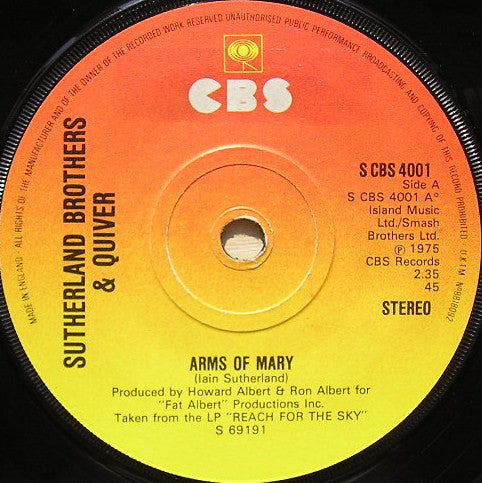 Sutherland Brothers & Quiver - Arms Of Mary (7", Single, Sol)