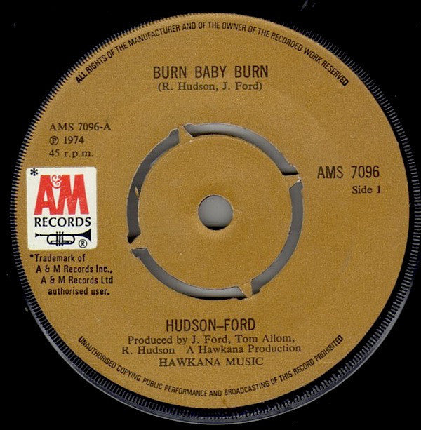 Hudson-Ford - Burn Baby Burn (7", Single, 4-p)