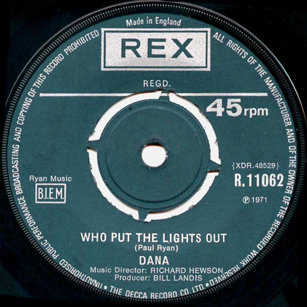 Dana (9) - Who Put The Lights Out (7", Single, Mono)