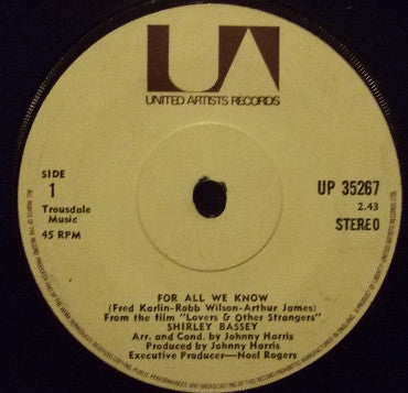 Shirley Bassey - For All We Know (7", Single, Sol)