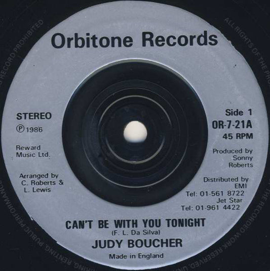 Judy Boucher - Can't Be With You Tonight (7", Single, RP)