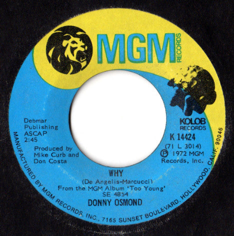 Donny Osmond - Why / Lonely Boy (7", Single)