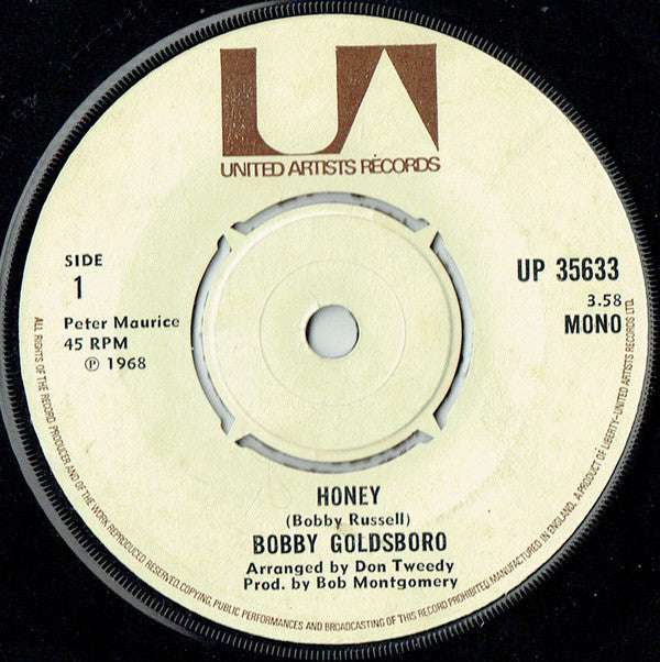 Bobby Goldsboro - Honey (7", Single, Mono, RE)