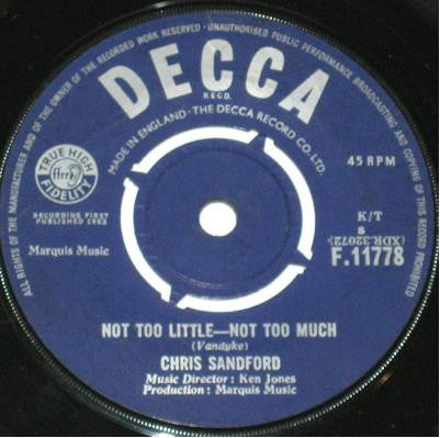 Chris Sandford - Not Too Little - Not Too Much (7", Single)