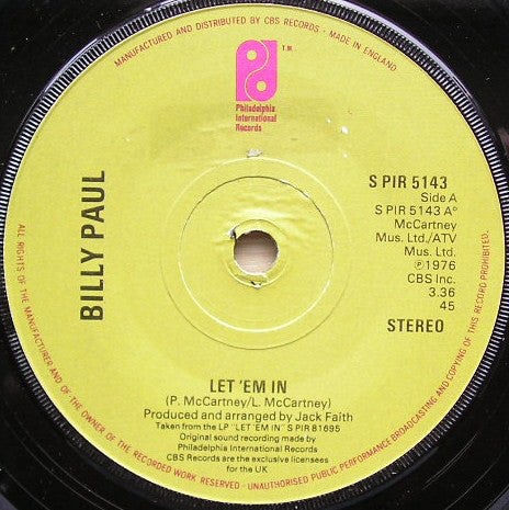 Billy Paul - Let 'Em In (7", Single)