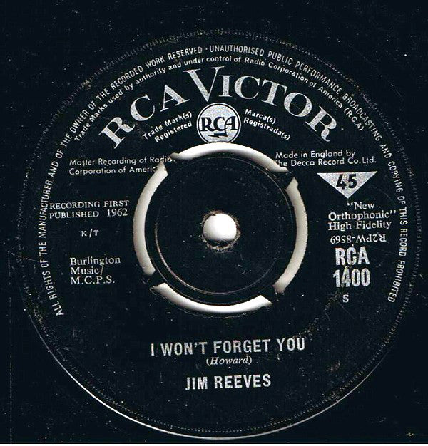 Jim Reeves - I Won't Forget You (7")