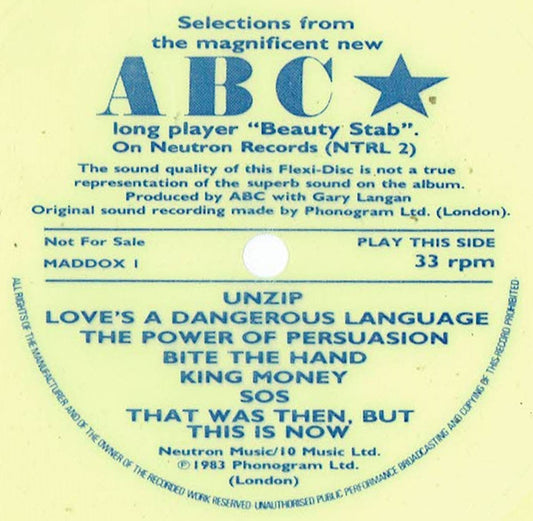 ABC - Selections From The Magnificent New ABC Long Player "Beauty Stab" (Flexi, 7", S/Sided, Promo, Smplr, Yel)