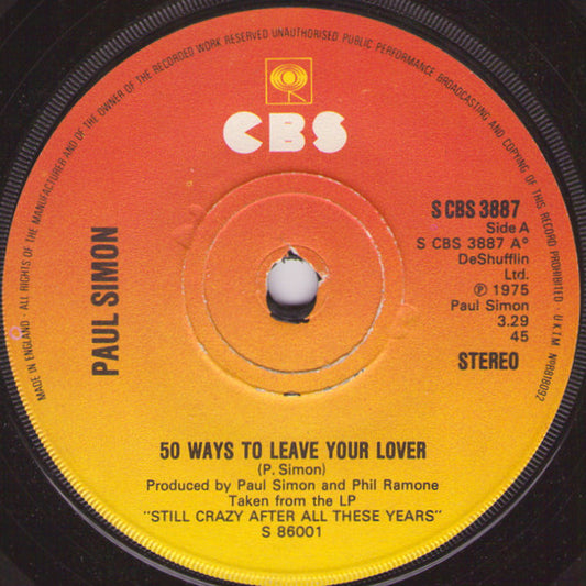 Paul Simon - 50 Ways To Leave Your Lover (7", Single)