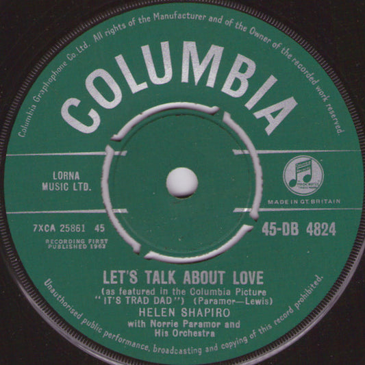 Helen Shapiro With Norrie Paramor And His Orchestra - Let's Talk About Love (7", Single)