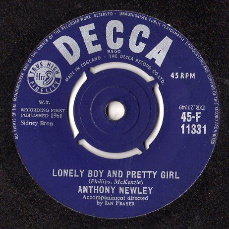 Anthony Newley - And The Heavens Cried / Lonely Boy And Pretty Girl (7")