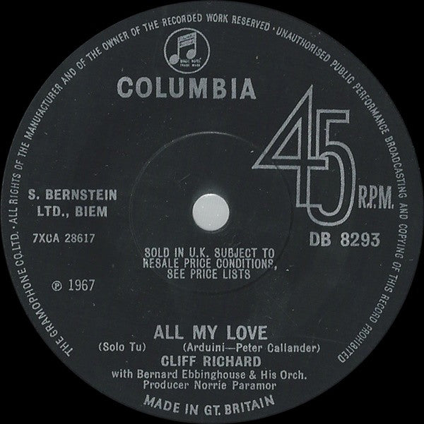 Cliff Richard - All My Love (7", Single, Sol)