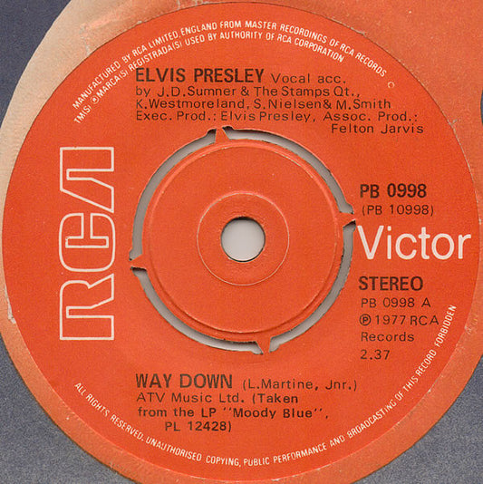 Elvis Presley - Way Down (7", Single, Pus)