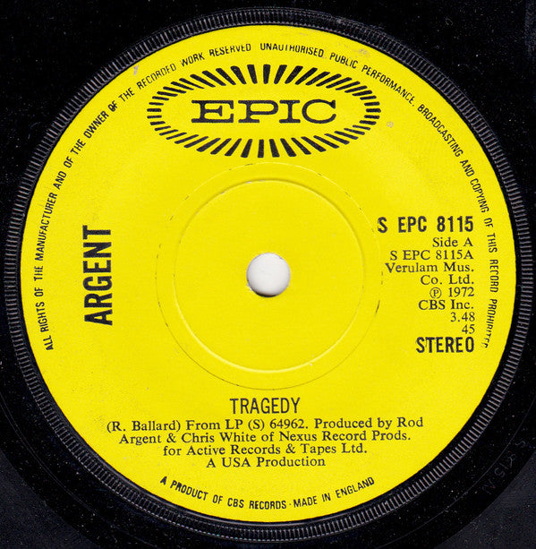 Argent - Tragedy (7", Single)