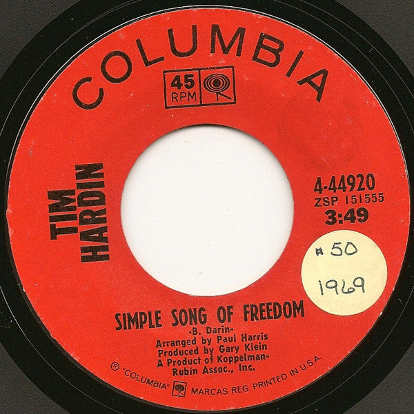 Tim Hardin - Simple Song Of Freedom (7", Single)