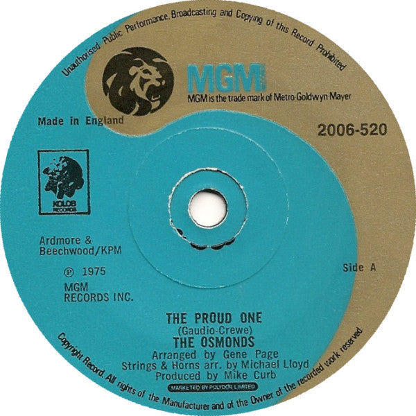 The Osmonds - The Proud One (7", Single, Pap)