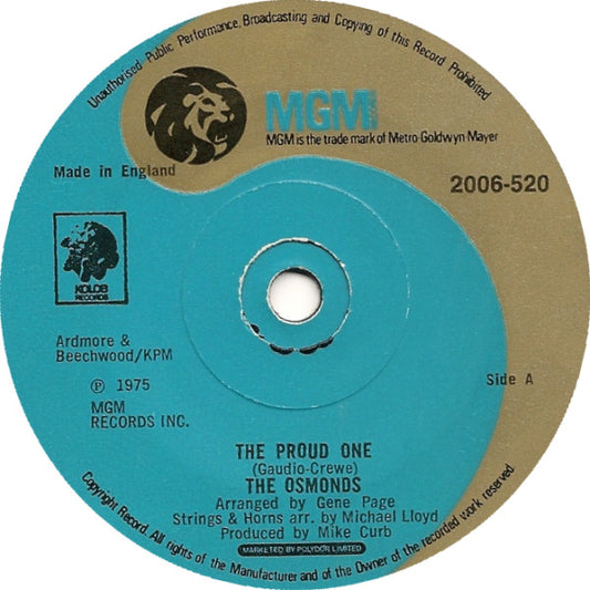 The Osmonds - The Proud One (7", Single, Pap)