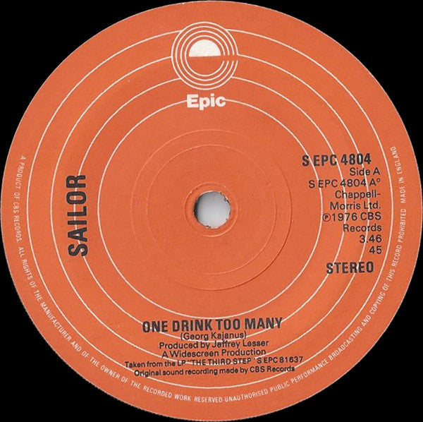 Sailor - One Drink Too Many (7")