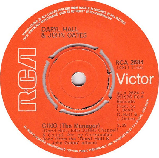 Daryl Hall & John Oates - Gino (The Manager) (7", Single)