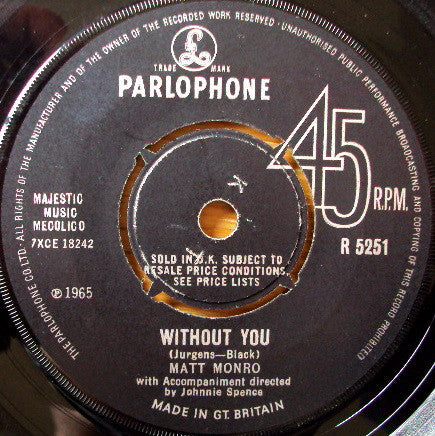 Matt Monro - Without You (7")