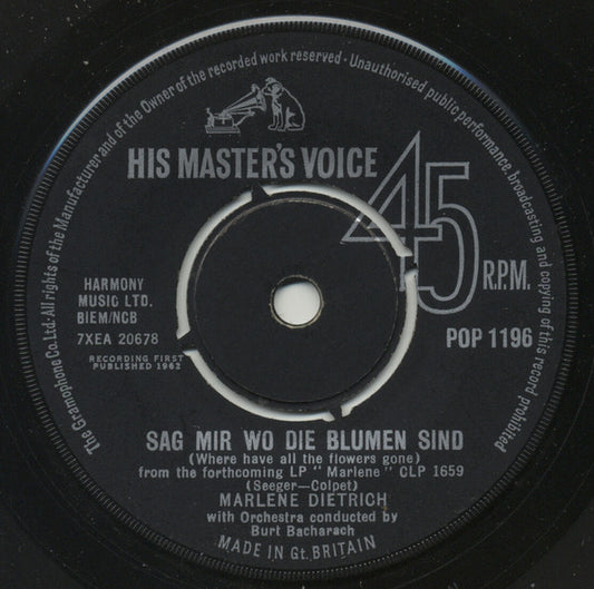 Marlene Dietrich - Sag Mir Wo Die Blumen Sind (Where Have All The Flowers Gone) / Lili Marlen (Lili Marlene) (7", Single)