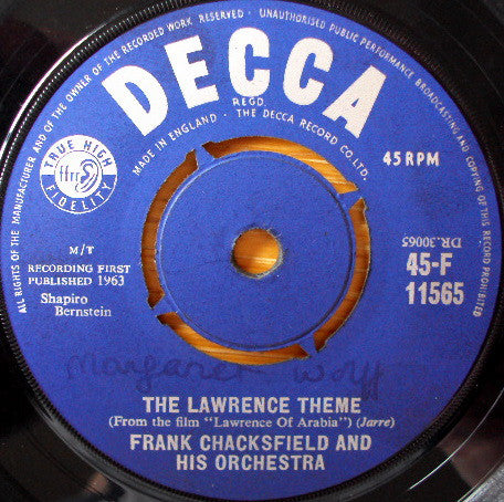 Frank Chacksfield And His Orchestra* - The Lawrence Theme (From The Film "Lawrence Of Arabia") (7", Single)