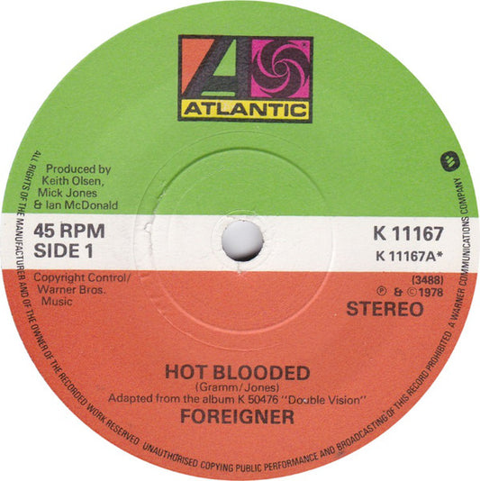 Foreigner - Hot Blooded (7", Single)