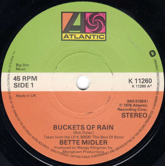 Bette Midler - Buckets Of Rain / La Vie En Rose (7")