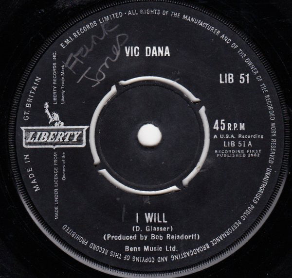 Vic Dana - I Will / Proud (7", Single)