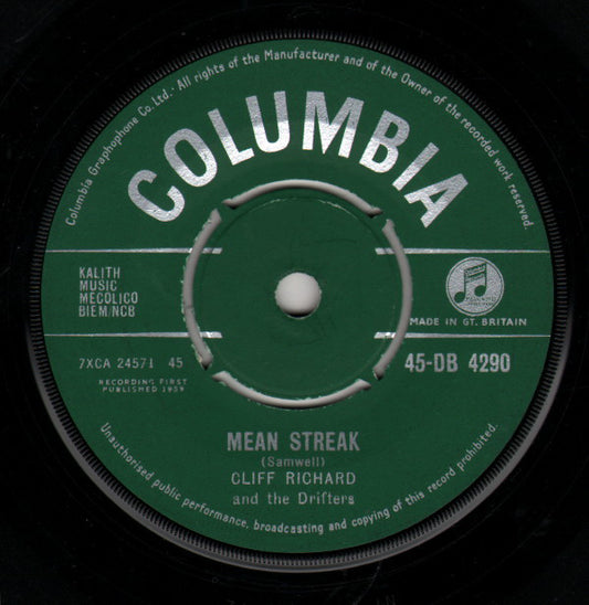 Cliff Richard & The Drifters - Mean Streak (7", Single)